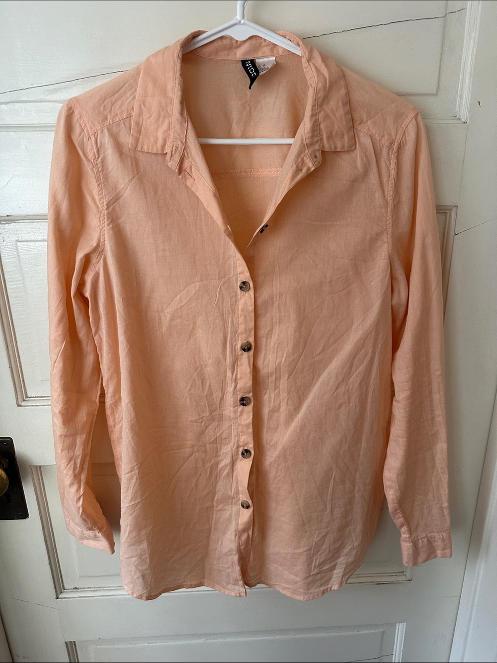 Divided Light Peach Button-Up Collar Long Sleeve Button Cuff 100% Cotton Shirt